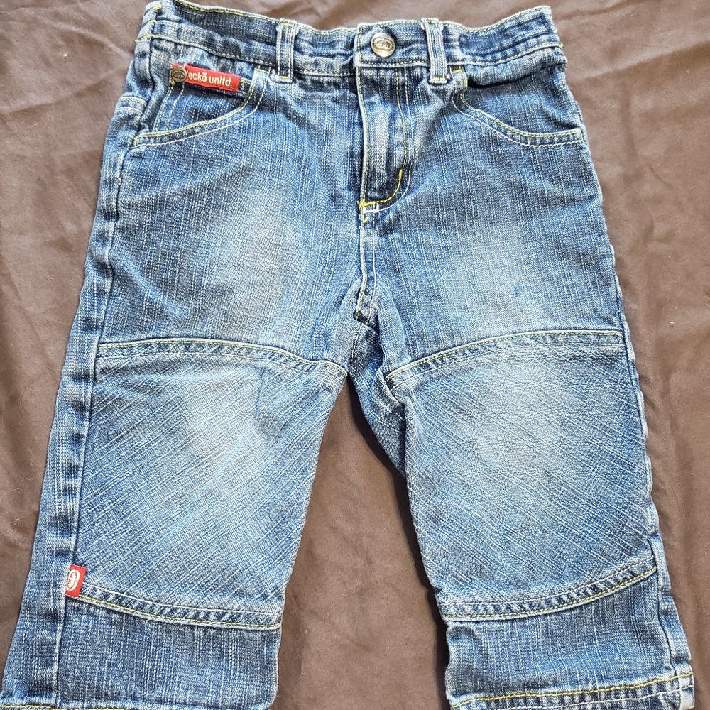 Ecko Unlimited Denim Jeans Elastic Waistband Button 18 Month Size 100% Cotton